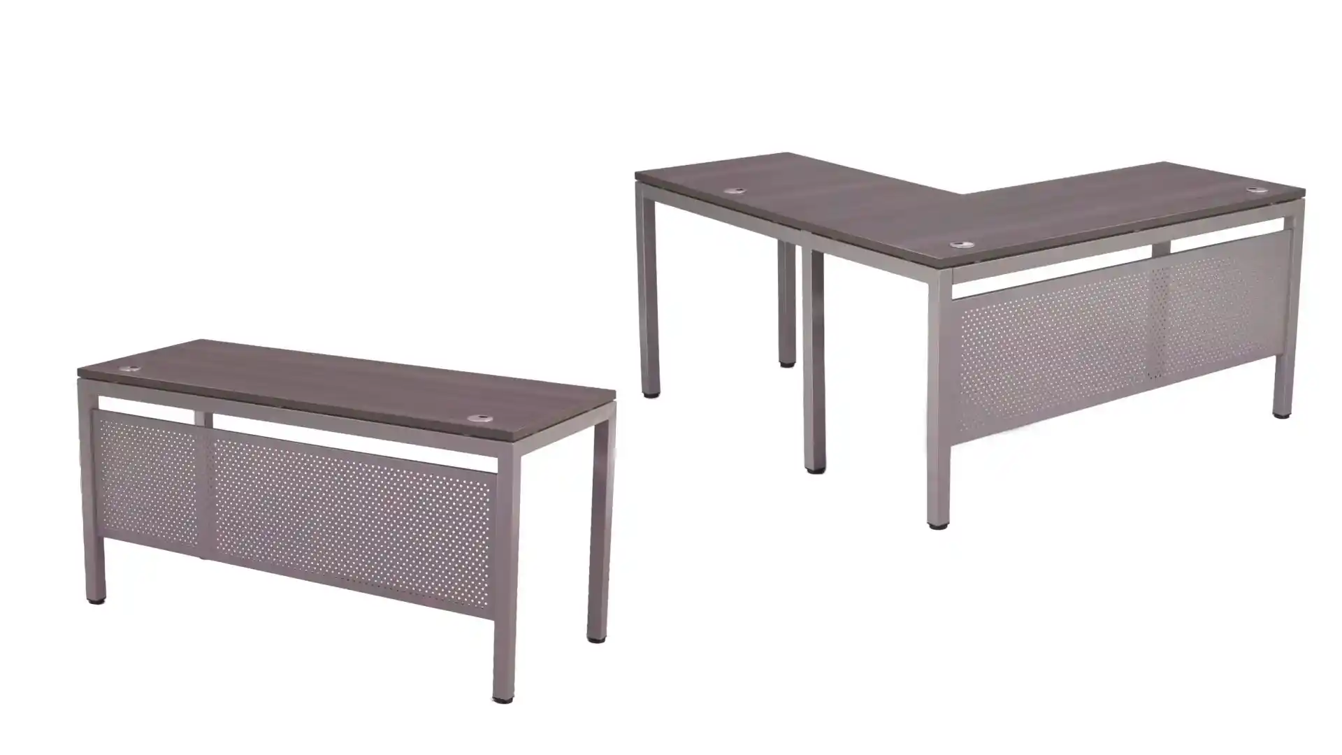 Modern office desks on a plain background